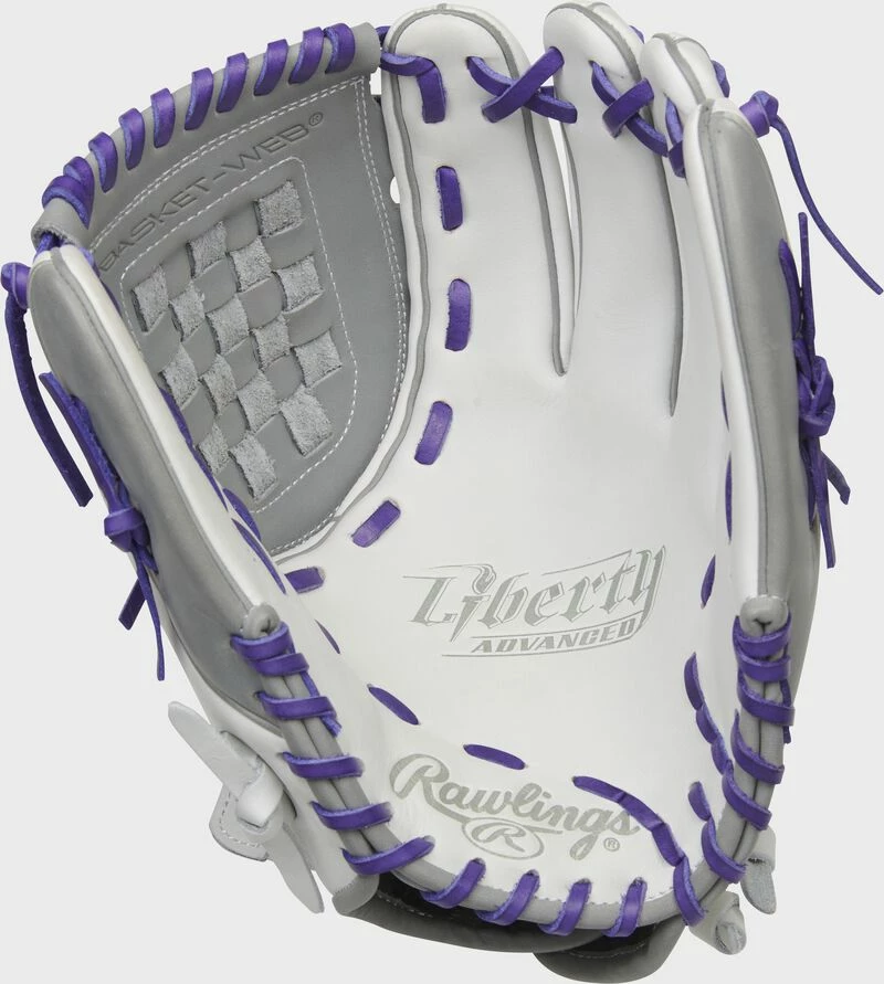Discount π€© Hit After Hit Rawlings Liberty Advanced 12″ Fastpitch Glove – White/Grey/Purple π - Image 2